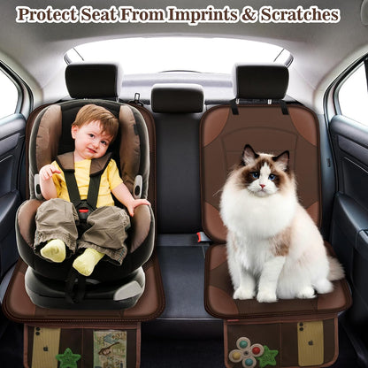 Sinvitron Car Seat Protector for Child Car Seat - Waterproof Non-Slip Leather Mat with 2 Mesh Pockets, Universal Seat Cover for Baby, Pets & Vehicles(2-Pack,Black)