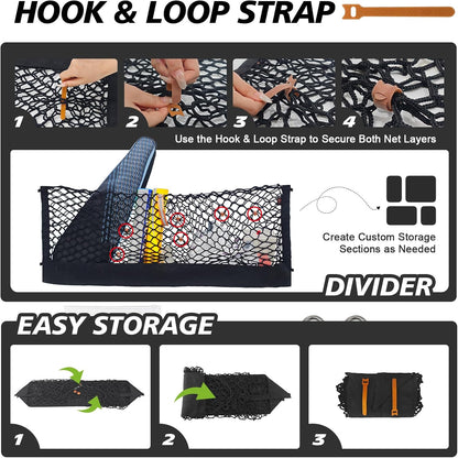 Muslogy Truck Bed Cargo Net Trunk Netting Compatible with 2023-2025 2026 Honda CR-V Accessories, Pickup Cargo Organizer SUV Sedan Storage Net w/Heavy Duty Carabiners - Colors B