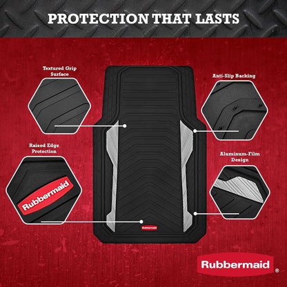 Rubbermaid Car Floor Mat, Heavy Duty All-Weather Car Mats Full Set with Dual-Tone Pink Aluminum Inserts – Universal Fit, Anti-Slip Backing, Trim-to-Fit for Most SUV, Sedan, Van