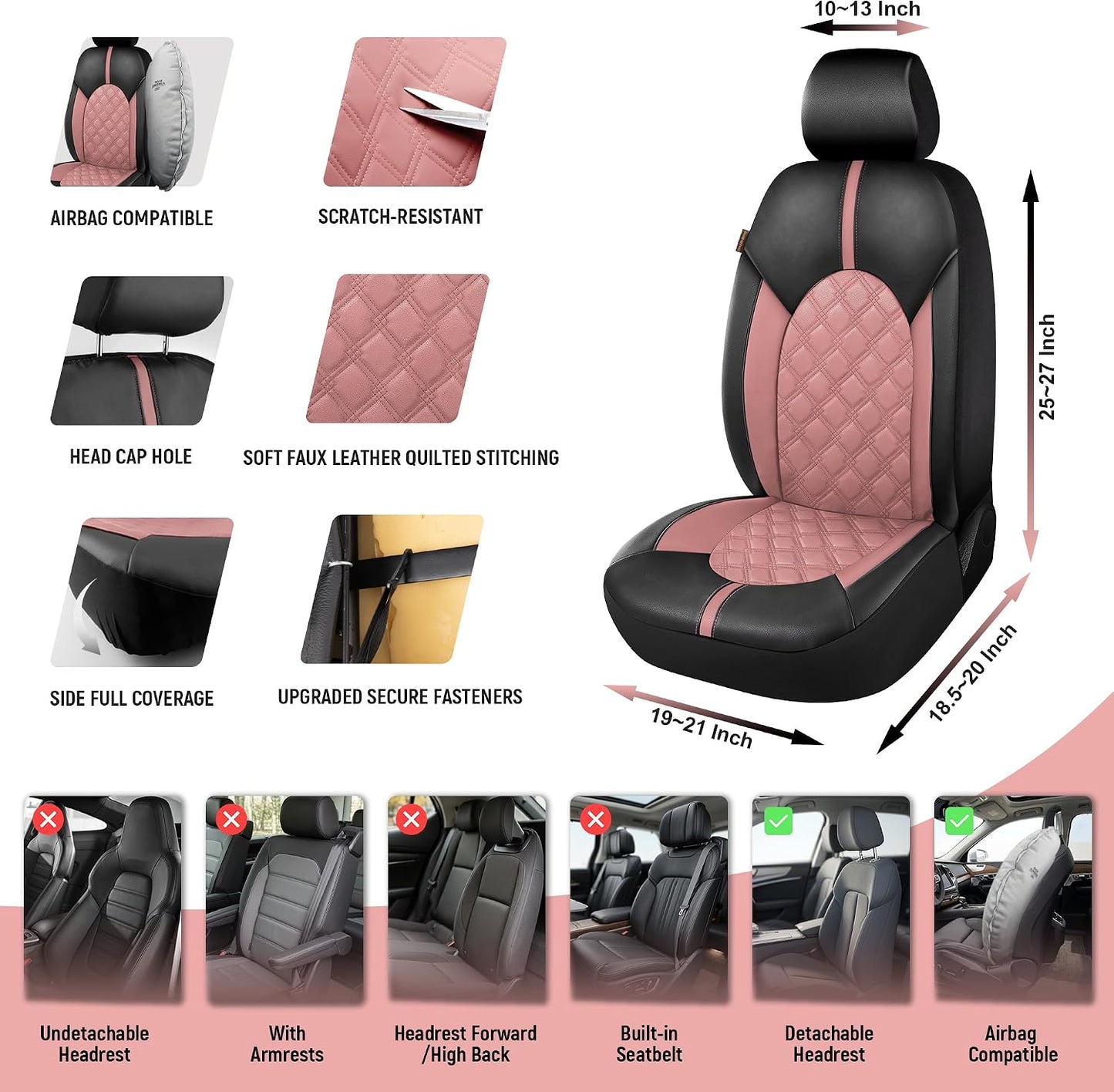 CAROMOP Luxury PU Leather Car Seat Covers Full Set-Waterproof Seat Protectors with Split Bench Seat Covers for Cars-Universal Cars Interior Covers for Sedans, SUVs, Pick-up Trucks(Gray/Gray Line)