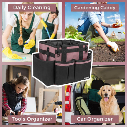 SCAVATA Compact Wearable Cleaning Caddy, Small Supplies Organizer with Handle & Shoulder Straps for Housekeepers, Under Sink & Car Cleaning Tool Organizer Bag (Black)