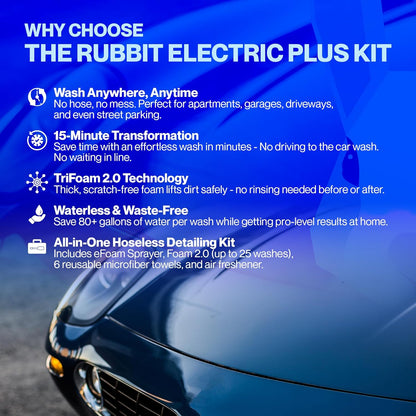 Electric Plus Kit, Waterless Car Wash Kit, Rechargeable Electric Sprayer, Foam 2.0 Solution, 6 Reusable Microfiber Towels, & Air Freshener, Car Cleaning Supplies, 9 Piece Auto Cleaning Kit