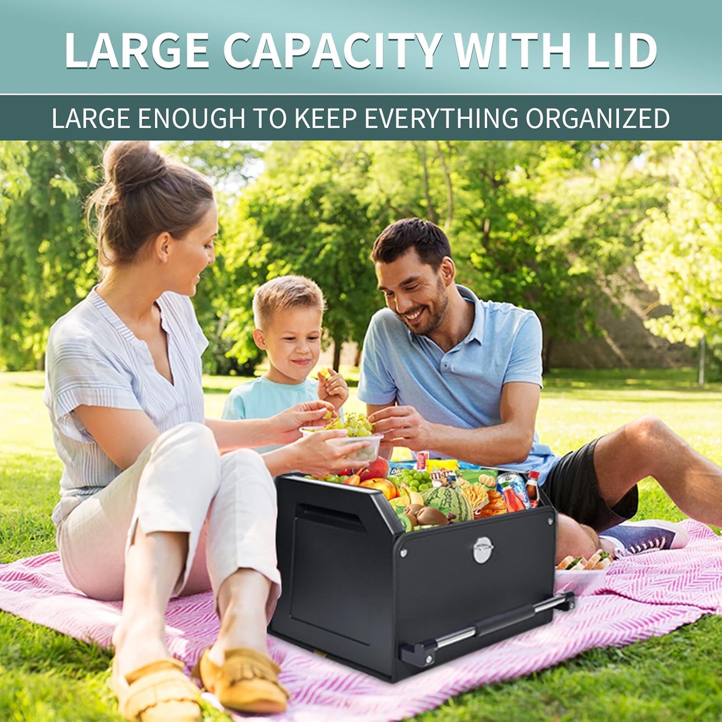 XCF Car Trunk Organizer, Leather Trunk Organizer for SUV with Lid and Sturdy Handle Car Storage Organizer (Black, 20.47 x 11.42 x 12.2in)