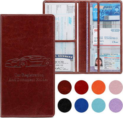 Car Registration and Insurance Card Holder for Women Men, Orange Glove Box Paperwork Organizer with Magnetic Buckle for Easy Access and Protect Documents and Various Cards in Vehicle