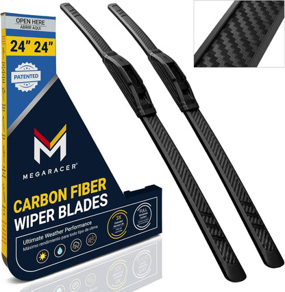 Premium Silicone Carbon Fiber Windshield Wiper Blades 22" & 20" - Patented All-Season, Quiet & Smooth Streak-Free Clean Wipe, OEM Quality, Front Automotive Replacement Wipers for Car & Truck (2 Pack)
