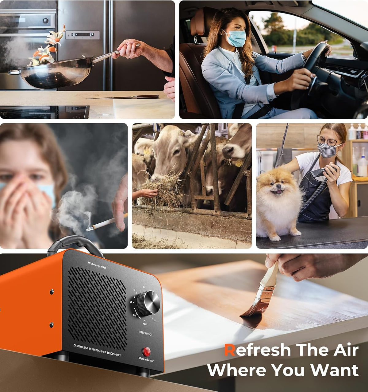 Ozone Generator 48,000mg, Commercial Ozone Machine Odor Removal, High Capacity O3 Ionizer Air Purifier Deodorizer, Portable Mini for Car, Home, Smoke, Pets, Industrial, for 4000 Square Feet -Black