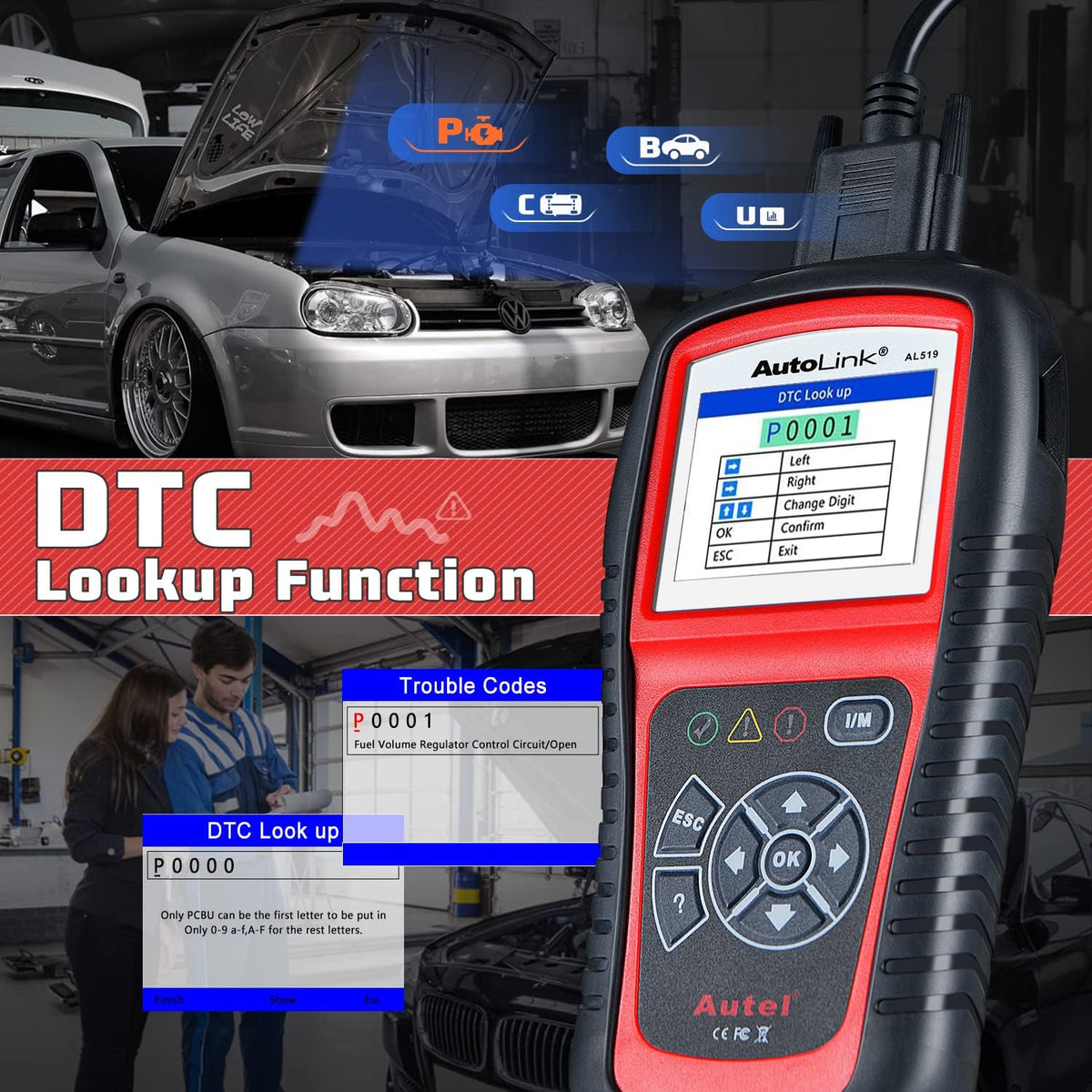Autel AutoLink AL519 OBD2 Scanner Enhanced Mode 6 Car Diagnostic Tool Check Engine Code Reader CAN Scan Tool, Advanced Ver. of AL319