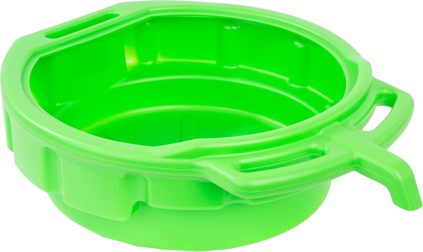OEMTOOLS 87034 Oil Drain Pan, 4 Gallon Oil Pan, Heavy Duty Polyethylene, Pour Spout, No-Splash Lip, 3 Ergonomic Handles, Stackable Design