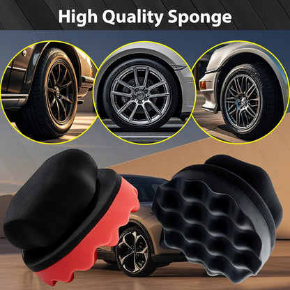 Tire Shine Applicator Pads, 2 Pcs Tire Dressing Applicator, Reusable Tire Shine Sponge Wave Contoured for Car Detailing, 3.15inch