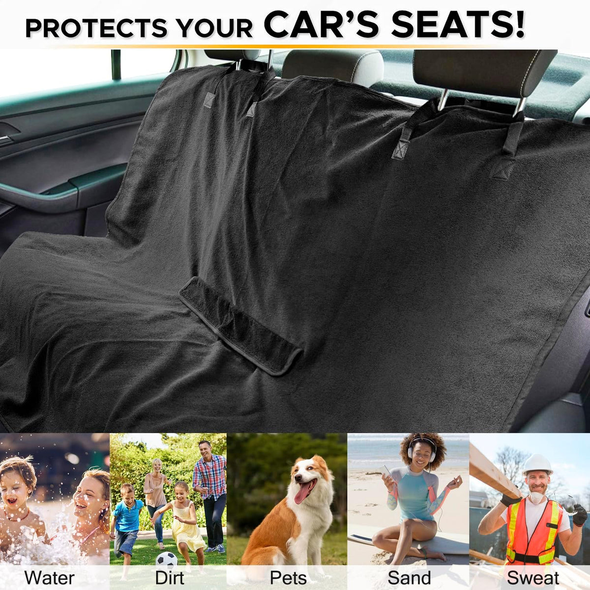 Waterproof Sweating Car Seat Cover for Post Gym Workout, Running, Swimming, Beach and Hiking, Universal Fit Non-Slip Towel Bucket Seat Protector for Cars SUV Trucks, Machine Washable (Grey)