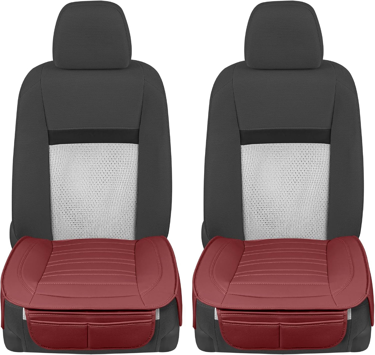Motor Trend Seat Covers for Cars Trucks SUV, Faux Leather 2-Pack Black Padded with Storage Pockets, Premium Interior Car Seat Cover