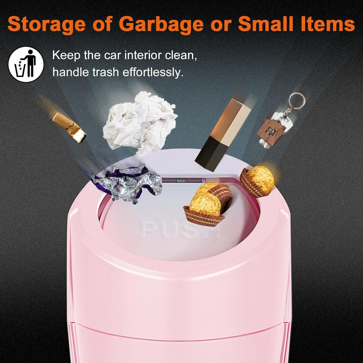 Car Trash Can, 2 Packs Mini Car Trash Bin with Lid, Leakproof Cup Holder Car Garbage Can with 60 Trash Bags, Vehicle Front Back Seat Organizers and Storage for Car, Home, Office, Black