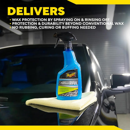 Meguiar's Hybrid Ceramic Wax, Easy-to-Use Spray Wax for Car Detailing with the Superior Protective Power of Advanced SiO2 Hybrid Barrier Technology, 26 Oz Spray Bottle