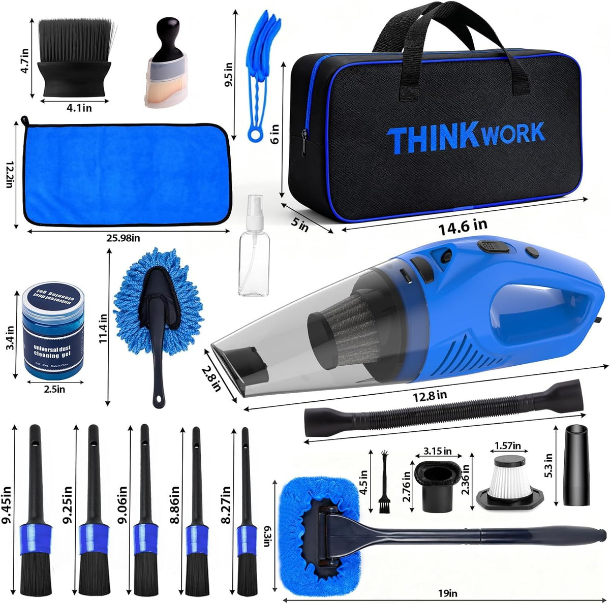 THINKWORK Pink Car Duster Interior Kit, Perfect Car Detailing Brush Kit for Cleaning Windows,Windshield,Dashboard and Air Vents Suitable for All Cars