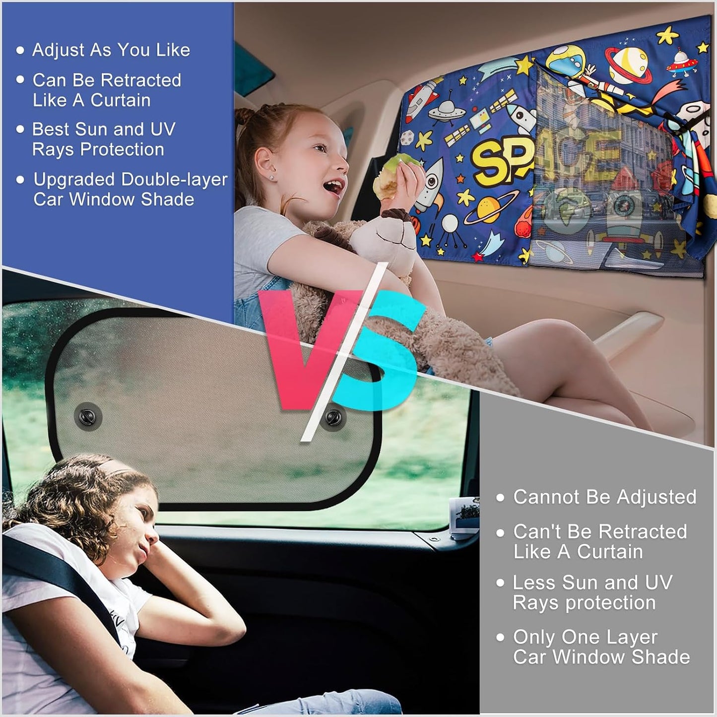 Car Window Shades, 2 PCS Magnetic Double Layer Auto Sun Shade for Side Windows Privacy Full Covers/Half Shade Options Back Car Window Curtains for Baby Protection