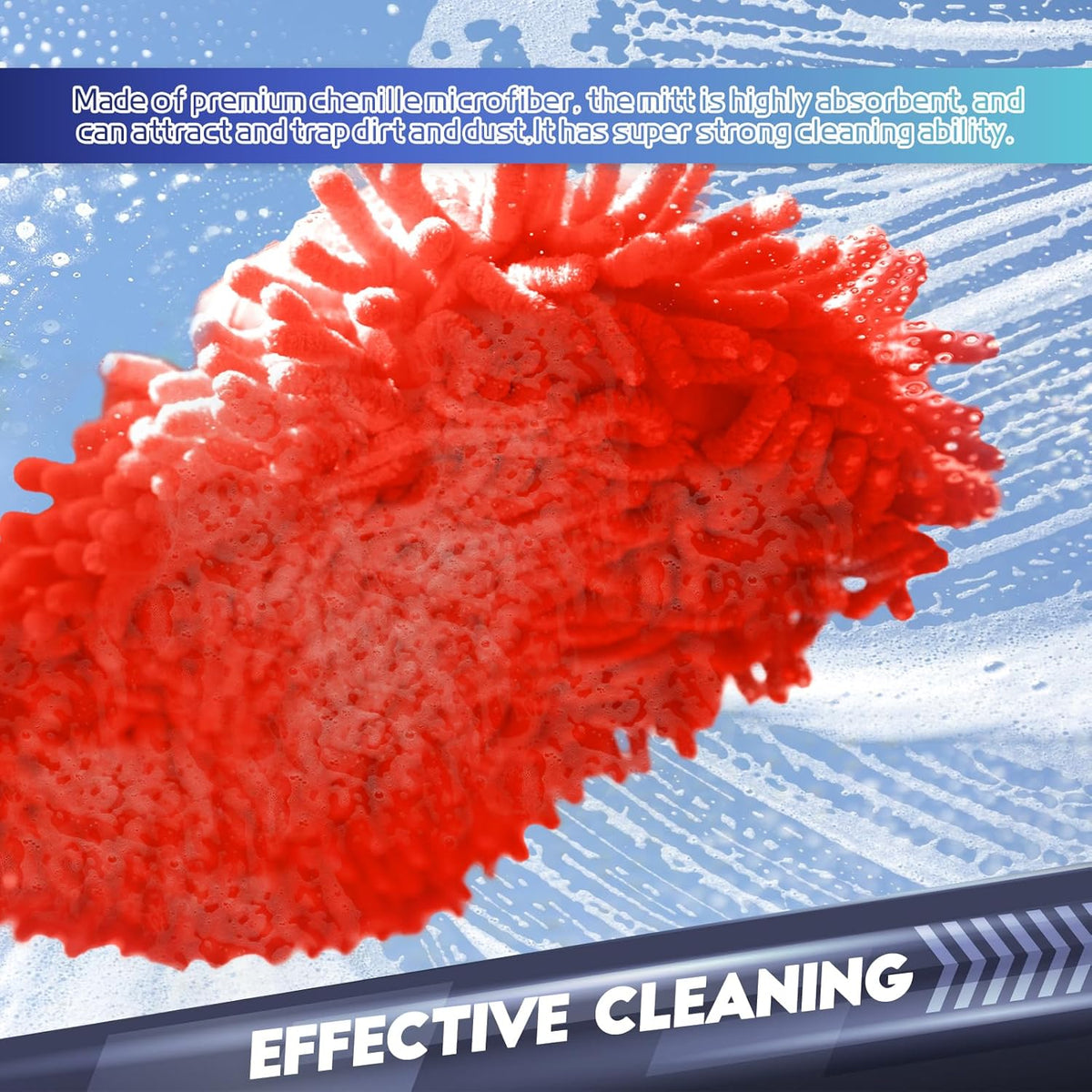 wuyaoyao 2PCS Car Wash Mitt, 10.14"×7.12" Chenille Microfiber Car Wash Mitts, Scratch-Free & Lint-Free, Absorbent Double Sided Clean Glove for Cars Cleaning, Auto Cleaning Supplies (Orange)
