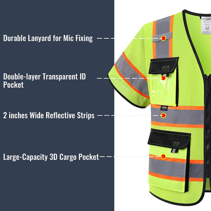 JKSafety Safety Vest for Men Women Hi Vis with Pockets and Cushioned Collar Construction Vest Meet ANSI Standard (BX360)