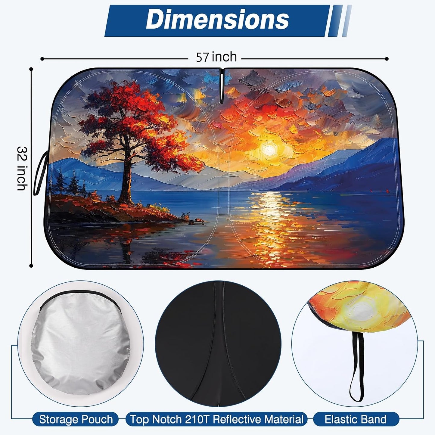Windshield Sun Shade - Car Sun Shade Windshield, Reflector Sunshade Offers Ultimate Protection for Car Interior, Foldable Front Window Fit for Hatchback, Truck, SUV, MPV