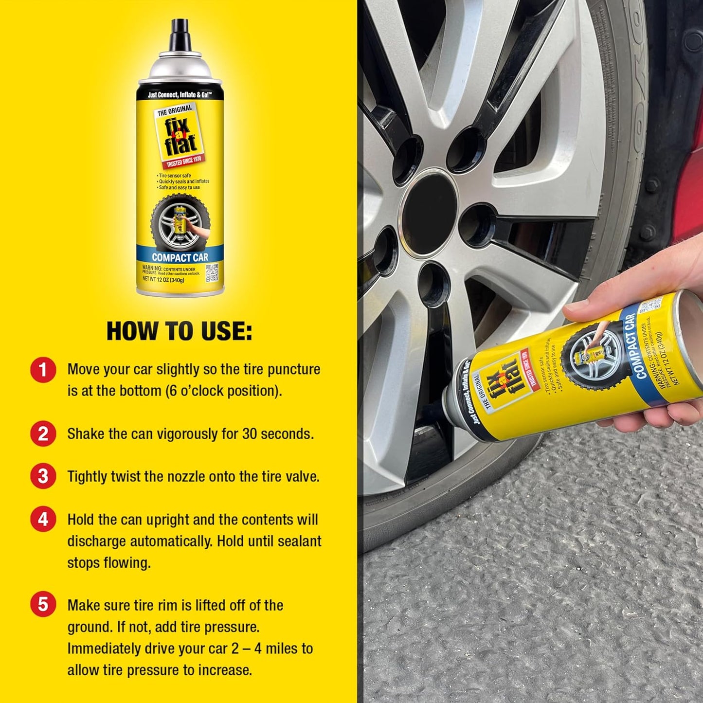 Fix-A-Flat S60420 Aerosol Emergency Flat Tire Repair and Inflator, for Standard Tires, Eco-Friendly Formula, Universal Fit for All Cars, 16 oz. (Pack of 1)