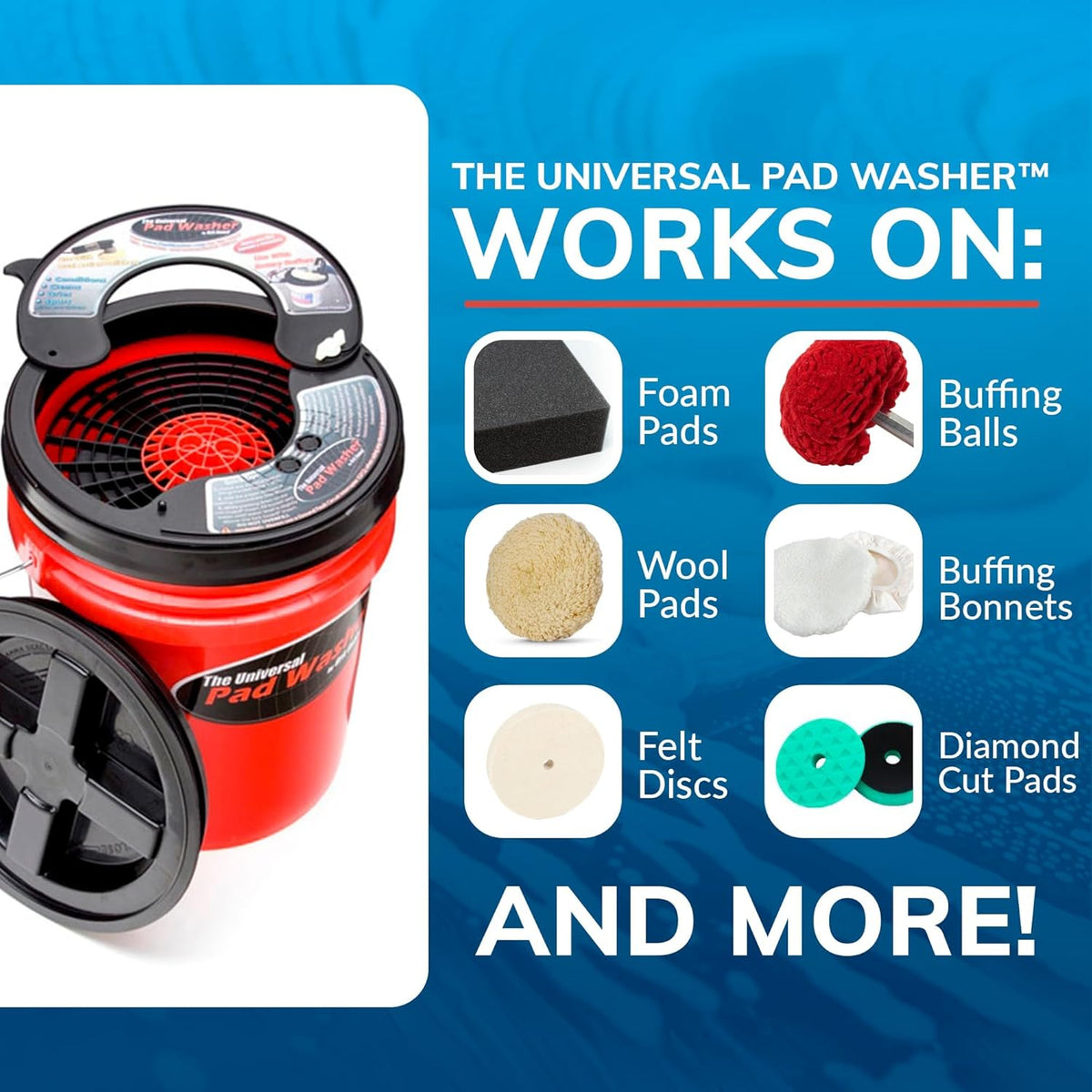 GRIT GUARD Universal Pad Washer Kit - Polishing Pad Cleaner Compatible with Dual Action Rotary and Orbital Polisher Foam, Wool, Microfiber, Felt Disc - Made in the USA