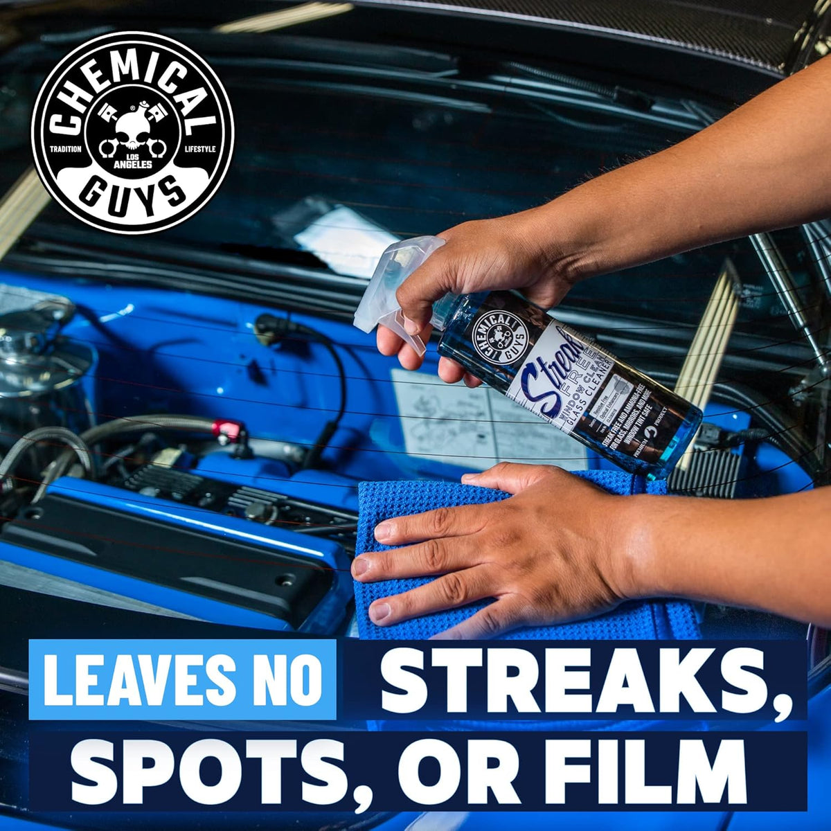 Chemical Guys Streak Free Glass and Window Cleaner - Works on Glass, Windows, Mirrors, and Screens, Ammonia-Free and Safe on Tinted Windows, for Cars, Trucks, SUVs, and Home Use - 16 oz