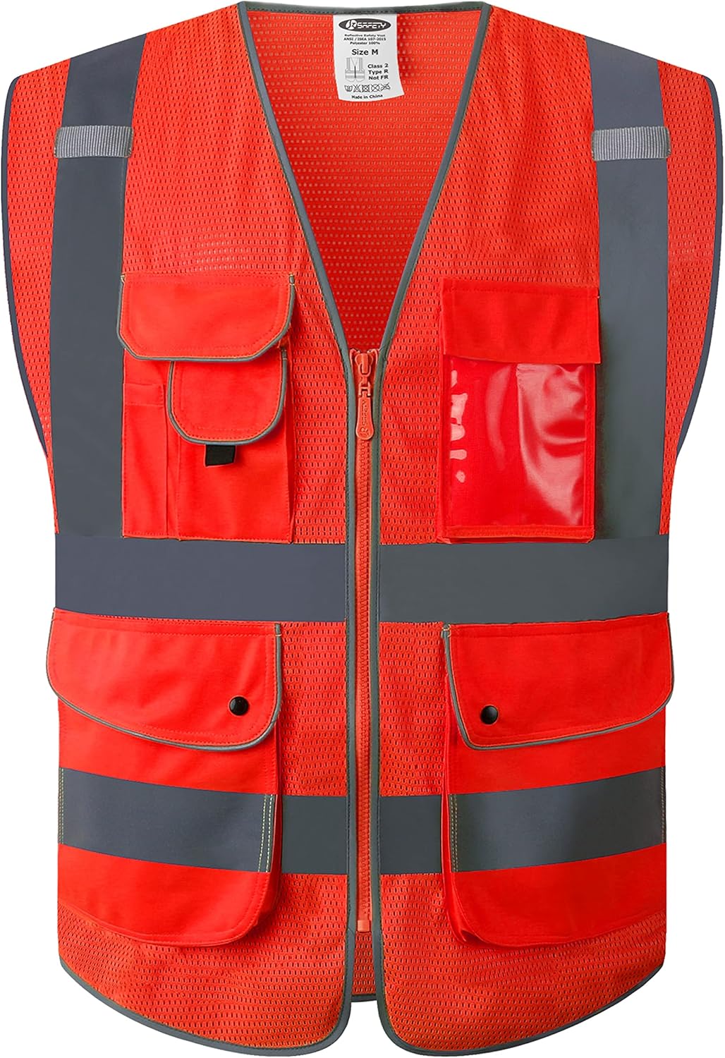 JKSafety 9 Pockets Class 2 High Visibility Zipper Front Safety Vest With Reflective Strips,Meets ANSI/ISEA Standard (Large, 150-Yellow) - Colors A