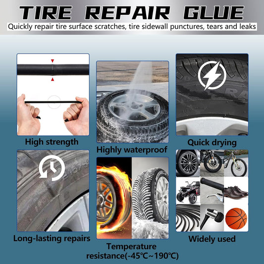 Tire Repair Glue, Rubber Cement for Sidewall Fixes, Suitable for Car, Motorcycle, Bike, Jeep, Off-Road, Truck, Tractor, 20ML, Black