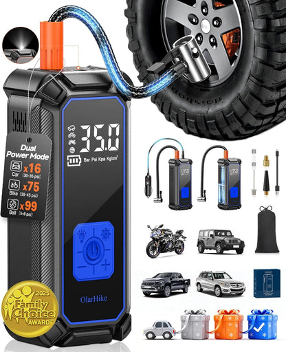 OlarHike Tire Inflator Portable Air Compressor, Lightning-Fast Inflation, Dual Power - 6000mAh & 12V DC, Cordless Air Pump for Car Tires, Bikes, Motorcycle, Balls with LED & Digital Pressure Gauge
