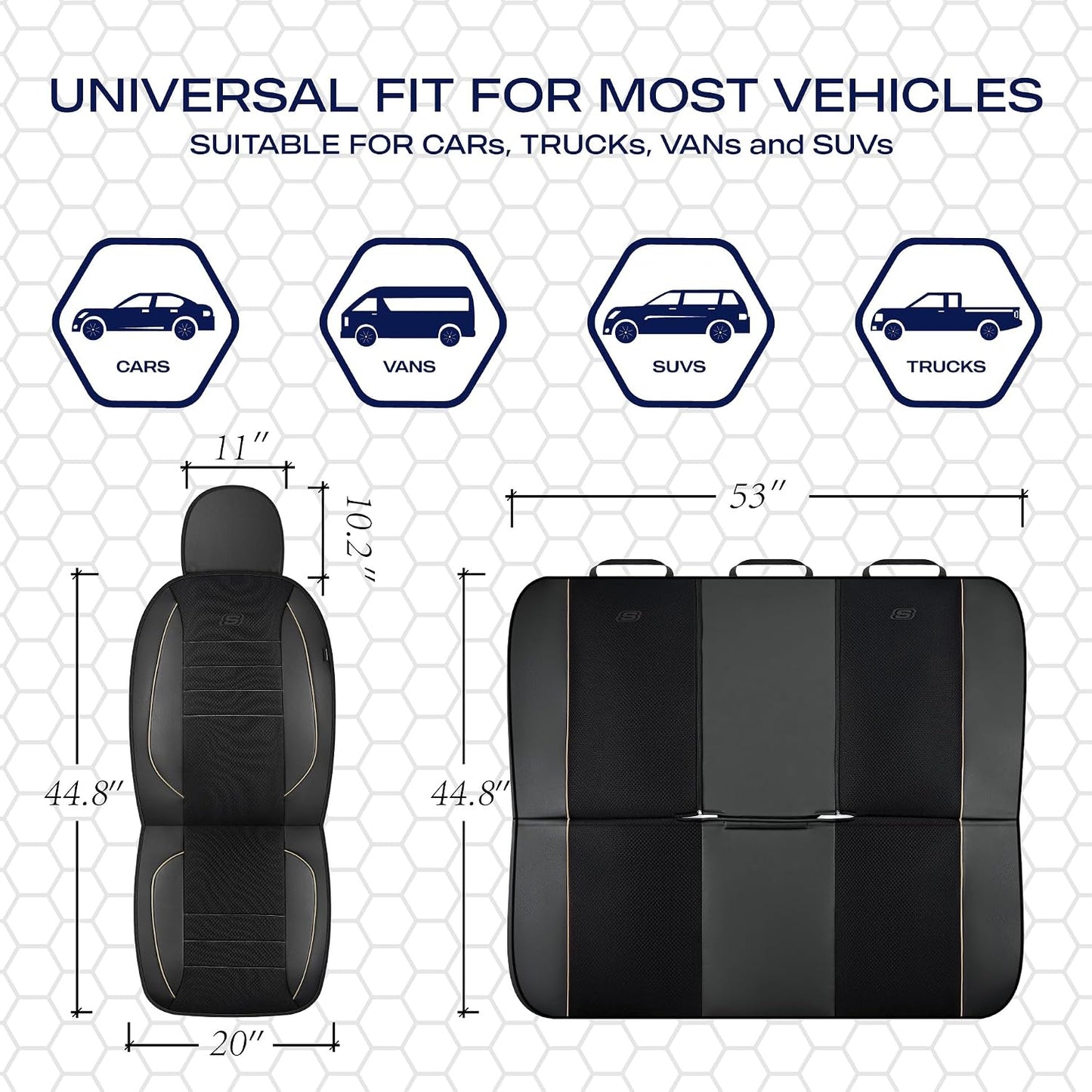 Skechers Air-Cooled Memory Foam Seat Covers,Mesh Thick Car Seat Covers,Piping Leather Car Seat Covers Front Seats,Airbag Compatible,Automotive Comfort Universal FitMost Cars,Vans,Truck,SUV,Black