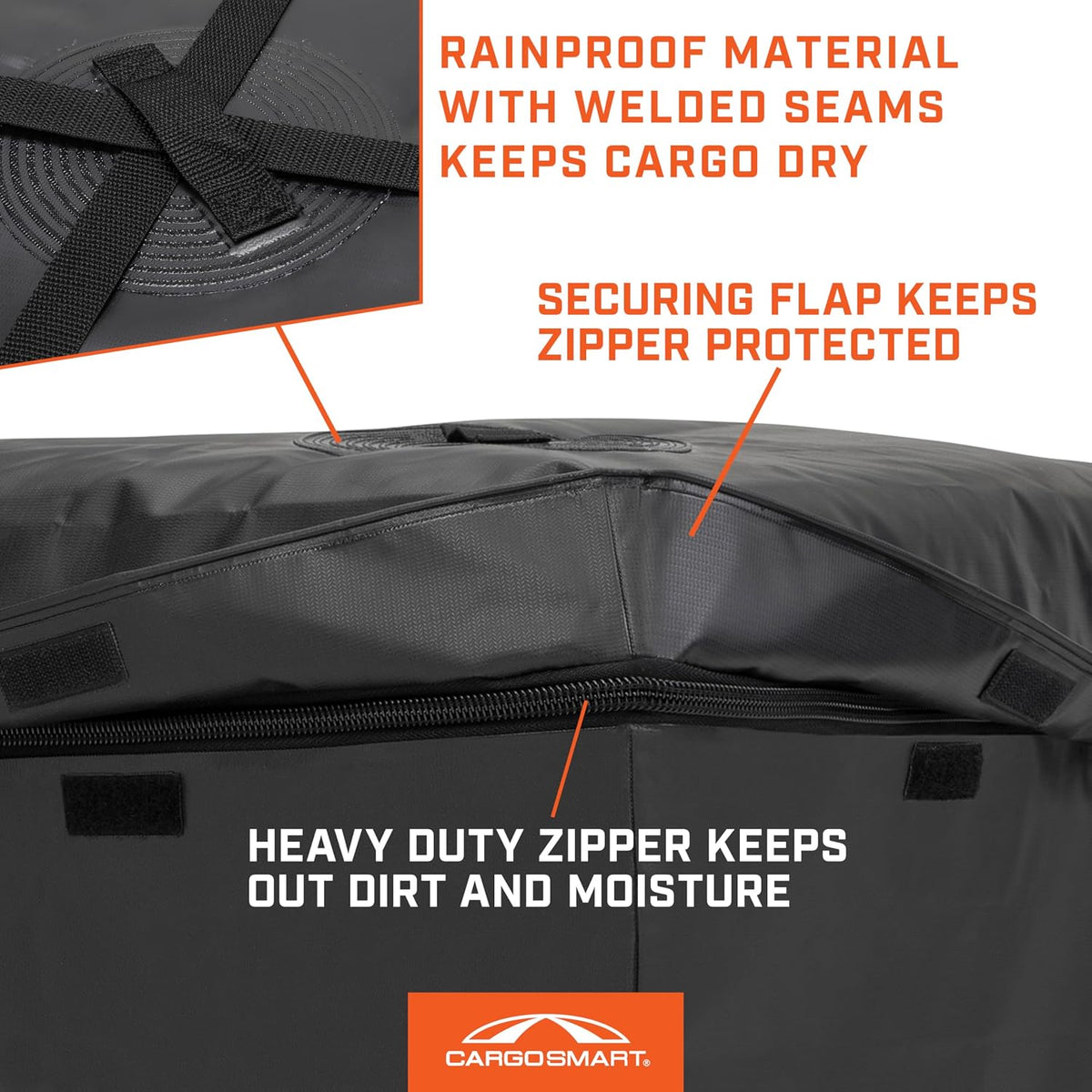 CARGOSMART CargoSmart Soft Sided Car Top Cargo Bag, 38”x38”x18” – Adds up to 15 Cubic Feet of Storage – Easily Mounts to Vehicle’s Roof Rack or Roof Top Basket – Heavy-Duty Vinyl, Black