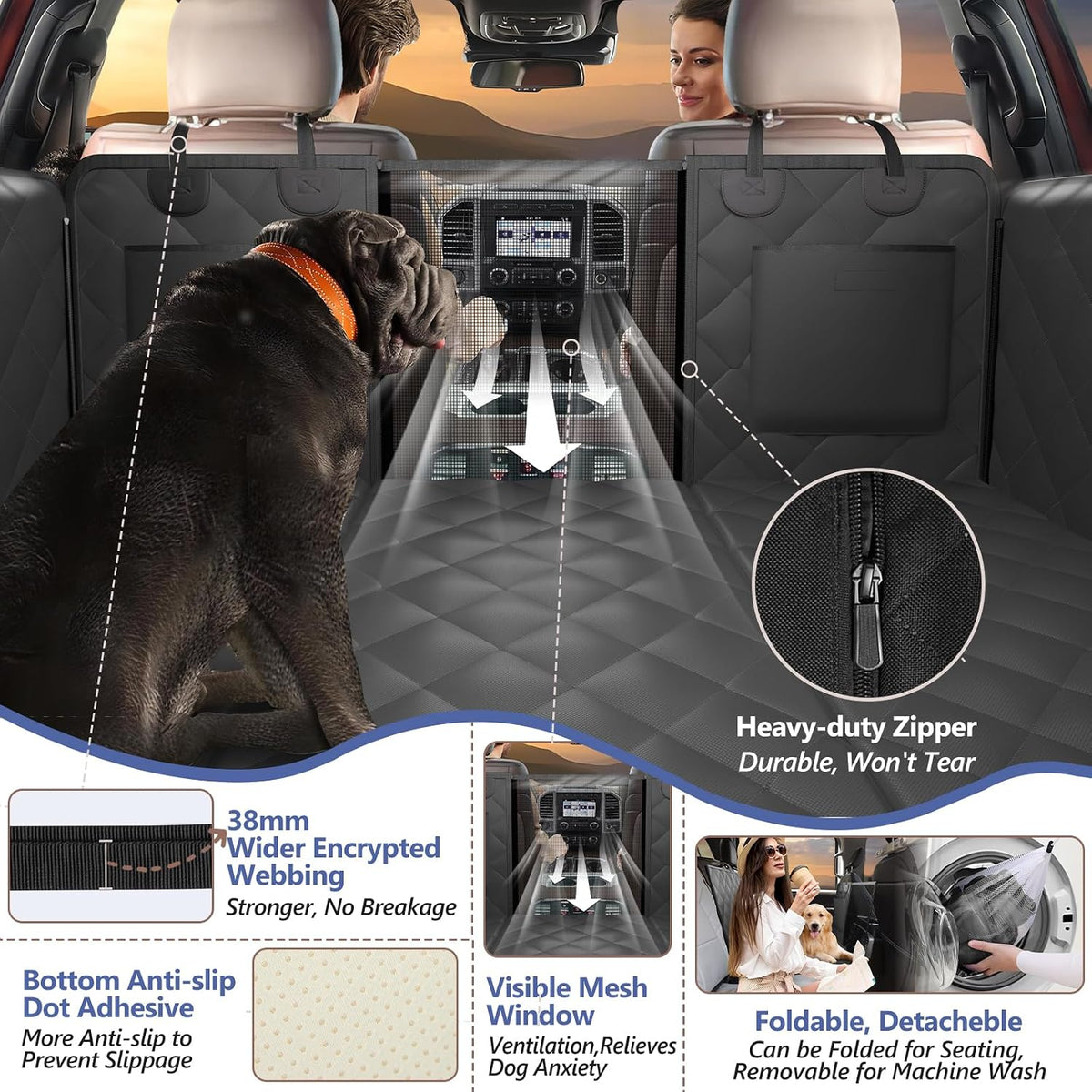 Back Seat Extender for Dogs-Large Space, Dog Car Seat Cover Hard Bottom Holds 420lbs, Sturdy Backseat Extender for Dogs,Upgraded Waterproof Pet Car Bed Dog Hammock for Car, SUV,Truck, Black