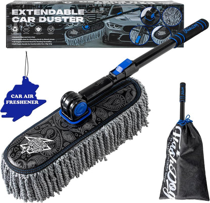 Flash Dog Car Duster Exterior with Car Duster Interior Wax Cotton Hair Scratch Free Cleaning for Cars, SUVs, Trucks | Waterless Dust Remover & Detailing Brushes Set with Storage