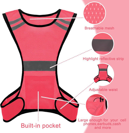 Ptwola Reflective Running Vest High Visibility Running Gear with Large Pocket Night Lightweight Reflective Safety Vest