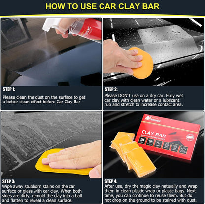 Car Clay Bar 4 Pack 400g, Premium Grade Clay Bars Detailing Magic Clay Bar Cleaner Auto Wash Bars with Washing and Adsorption Capacity for Car Wash Car Detailing Clean,RV, Bus,Glass Cleaning