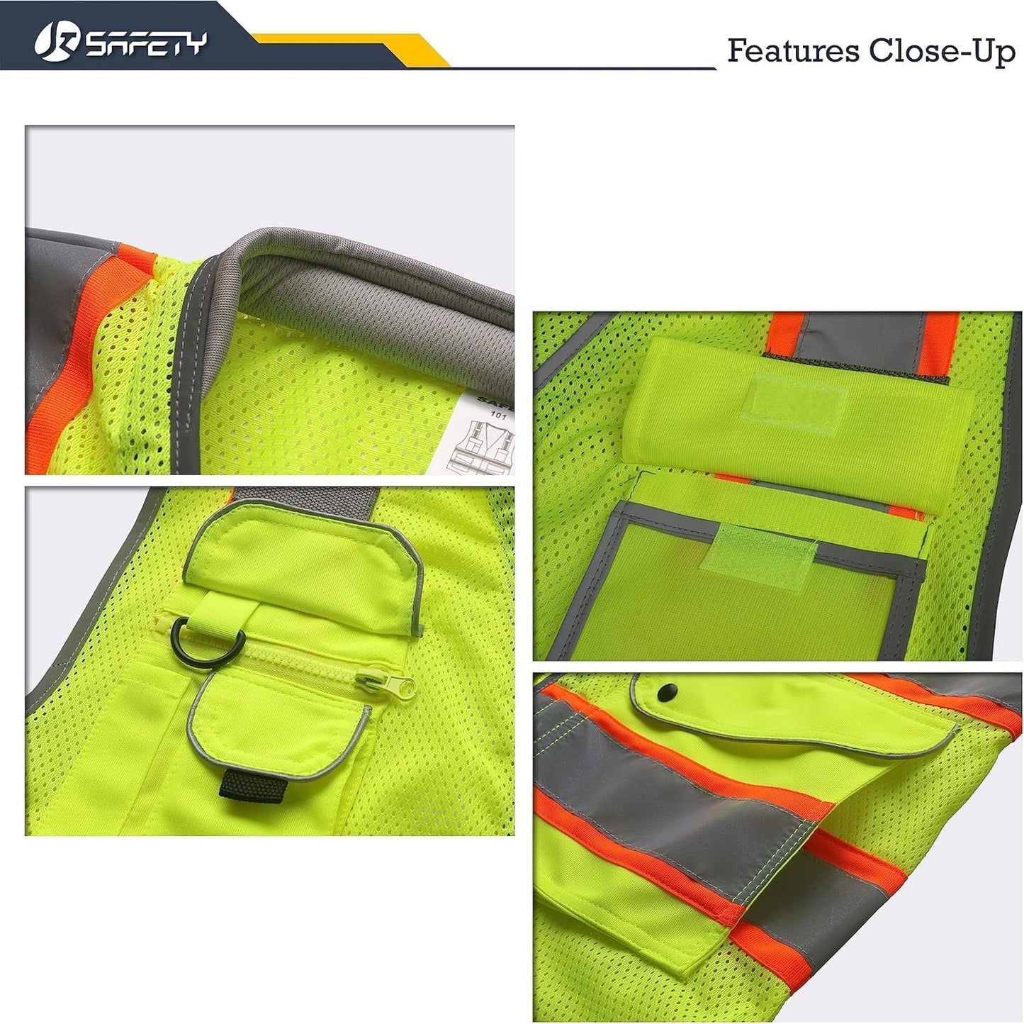 JKSafety 9 Pockets Class 2 High Visibility Zipper Front Safety Vest With Reflective Strips,Meets ANSI/ISEA Standard (Large, 150-Yellow) - Colors A