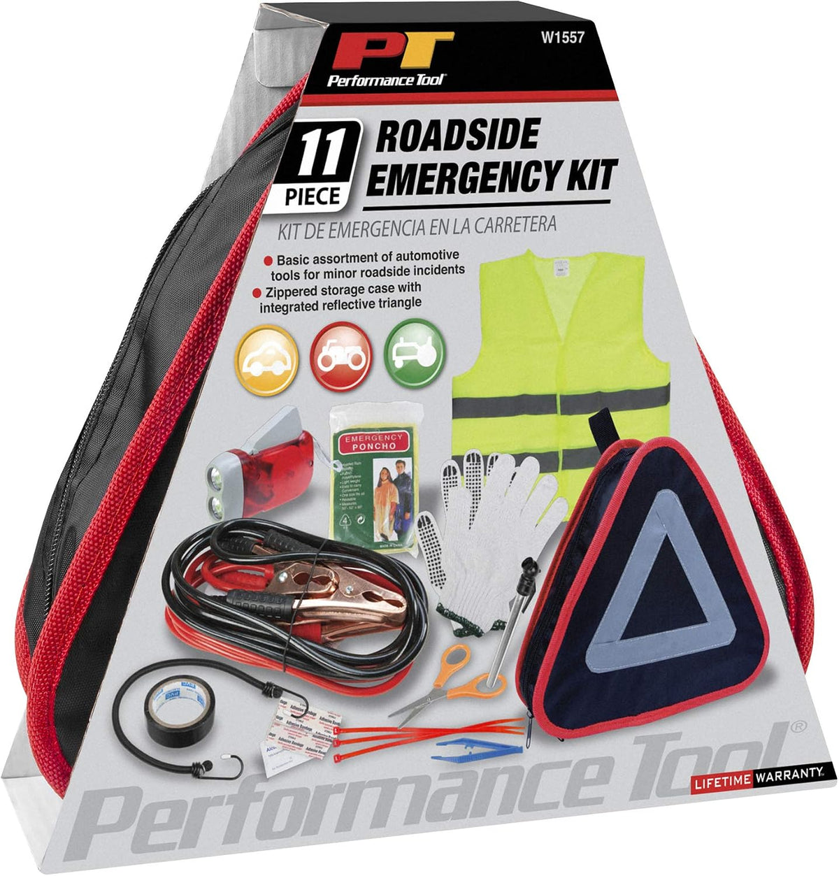 Performance Tool W1555 Deluxe Roadside Emergency Assistance Kit With Jumper Cables