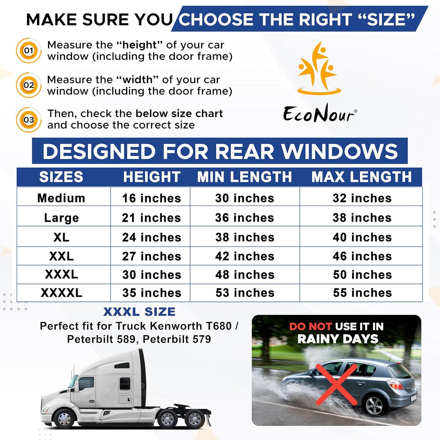 EcoNour Car Window Shades for Side Windows (Pack of 2) | Sun Shade for Car Heat and UV Protection | Adjustable Elastic Fabric Baby Car Shade | Rear Side Window Sun Shade Accessories (Large 21"x36")