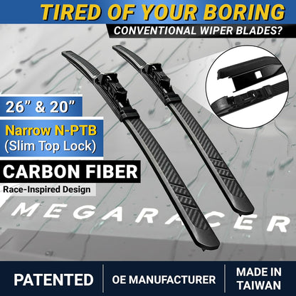 Premium Silicone Carbon Fiber Windshield Wiper Blades 22" & 20" - Patented All-Season, Quiet & Smooth Streak-Free Clean Wipe, OEM Quality, Front Automotive Replacement Wipers for Car & Truck (2 Pack)