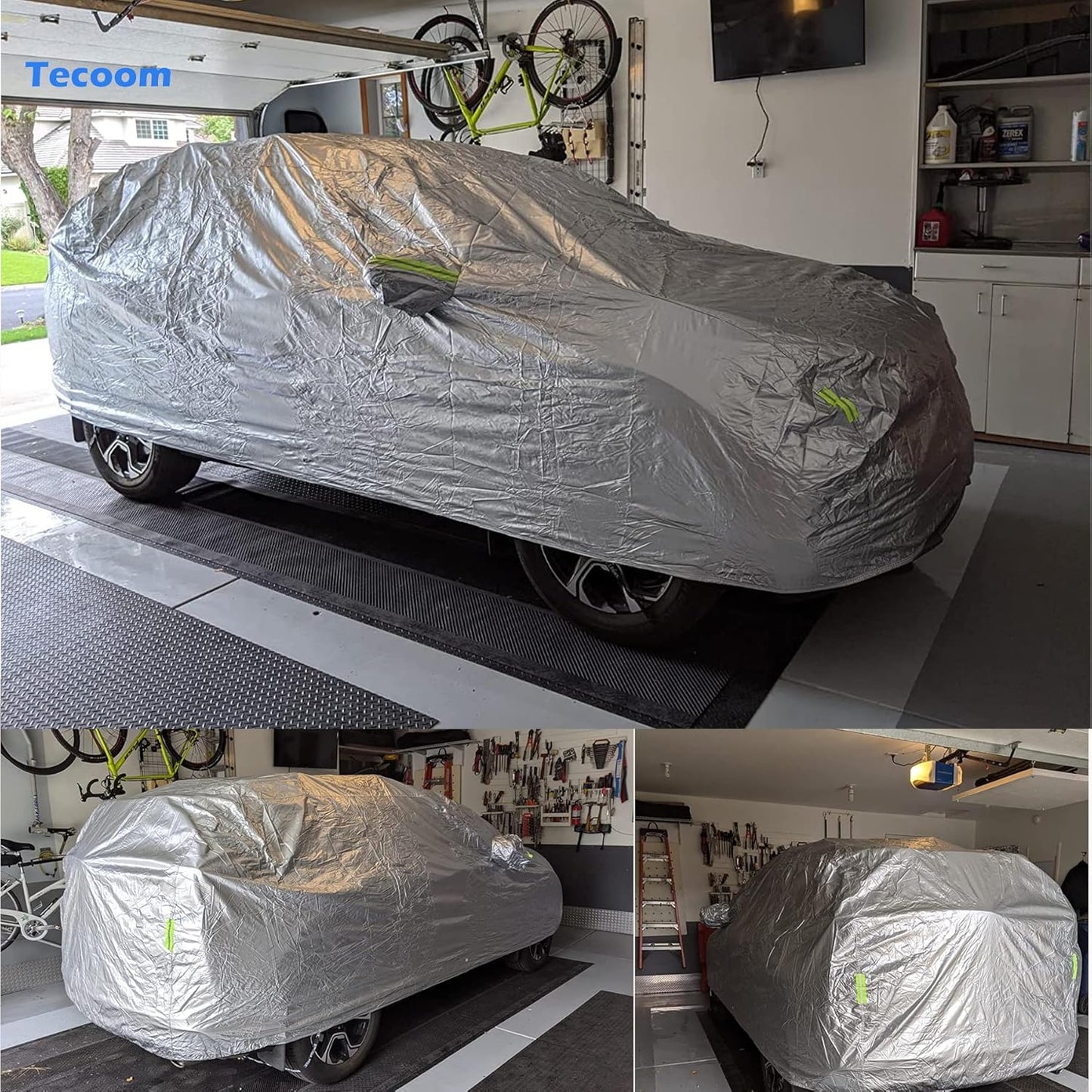 Tecoom Heavy Duty Multiple Layers Car Cover All Weather Waterproof Windproof Reflective Snow Sun Rain Protective Outdoor with Buckles and Belt Fit 191-200 Inches Sedan