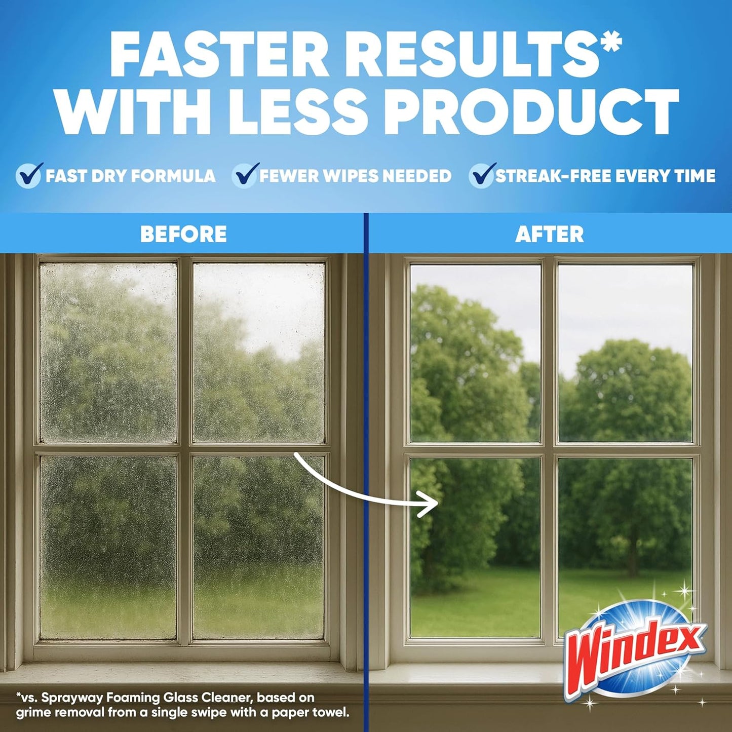 Windex Fast Shine Foam Glass Cleaner, No-Drip Windows, Doors, Mirrors & Countertops Aerosol Cleaning Spray, Streak-Free Shine, Removes Fingerprints, Dust, Dirt, Grime & More 19 oz (Pack of 1)