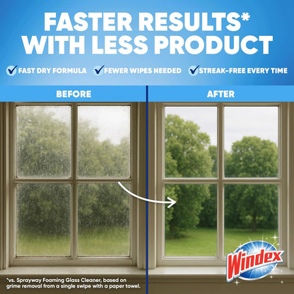 Windex Fast Shine Foam Glass Cleaner, No-Drip Windows, Doors, Mirrors & Countertops Aerosol Cleaning Spray, Streak-Free Shine, Removes Fingerprints, Dust, Dirt, Grime & More 19 oz (Pack of 1)