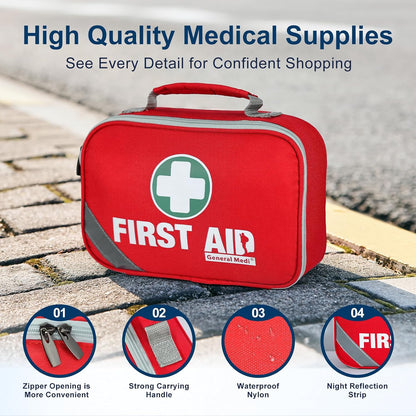 General Medi 2-in-1 First Aid Kit (215 Piece Set) + 43 Piece Mini First Aid Kit -Includes Ice(Cold) Pack, Moleskin Pad and Emergency Blanket for Travel, Home, Office, Car, Workplace