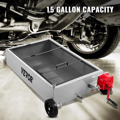 VEVOR Low Profile Oil Drain Pan, 17 Gal Capacity, Rolling Oil Drain Pan with 110V High-Flow Electric Pump, 7.2 ft Hose & T Folding Handle, Leak-proof & Corrosion-resistant, Fit for Trucks, ATVs, Black