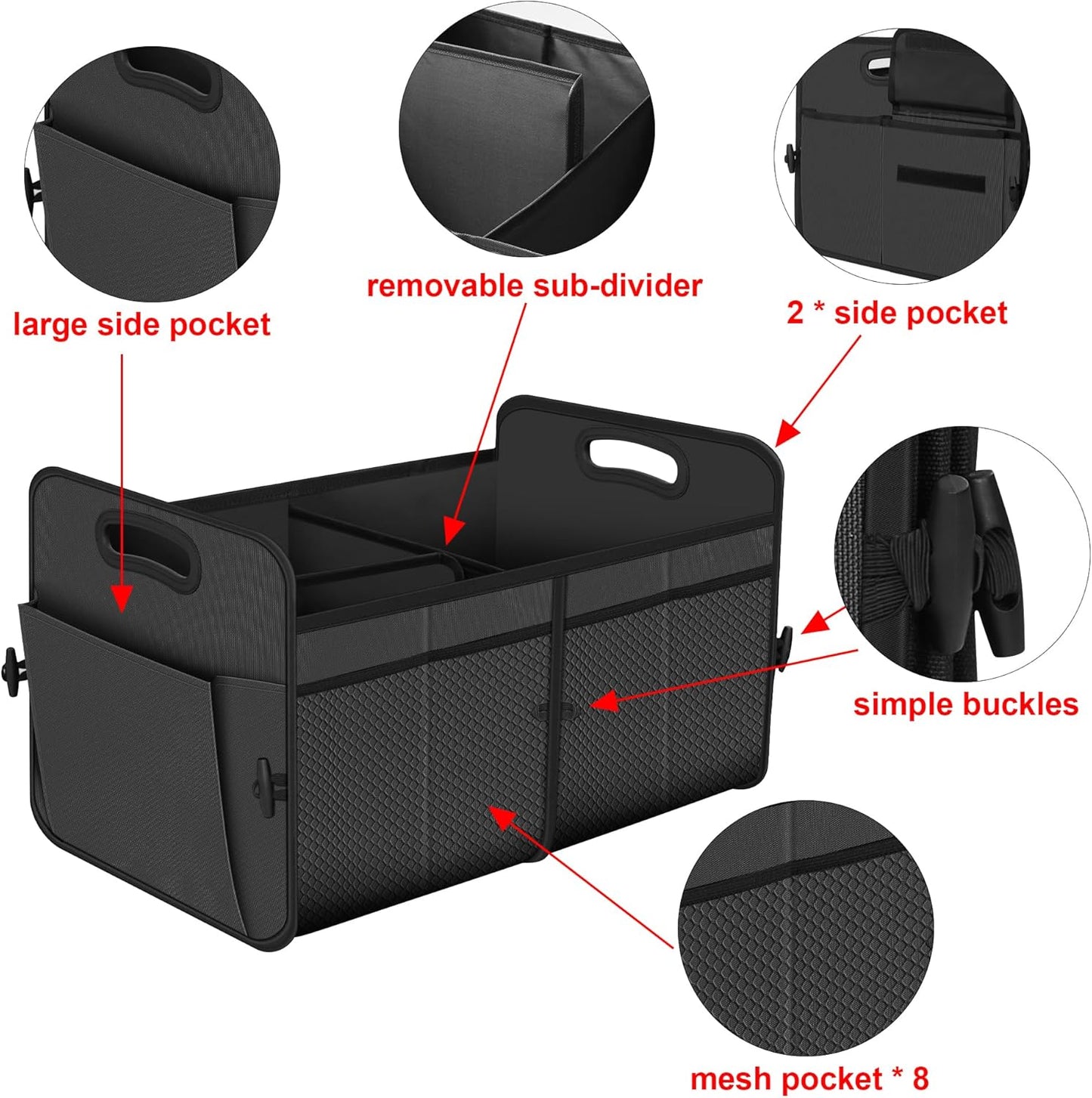 Femuar Car Trunk Organizer with Large Capacity Waterproof Car Accessories for Women & Men, Collapsible Trunk Organizer for Suv/Jeep/Sedan,Tools (Black, Standard)