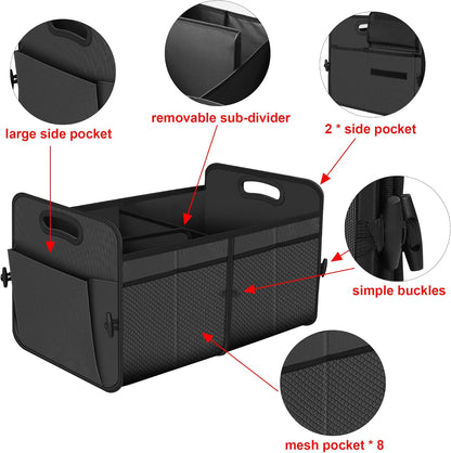 Femuar Car Trunk Organizer with Large Capacity Waterproof Car Accessories for Women & Men, Collapsible Trunk Organizer for Suv/Jeep/Sedan,Tools (Black, Standard)