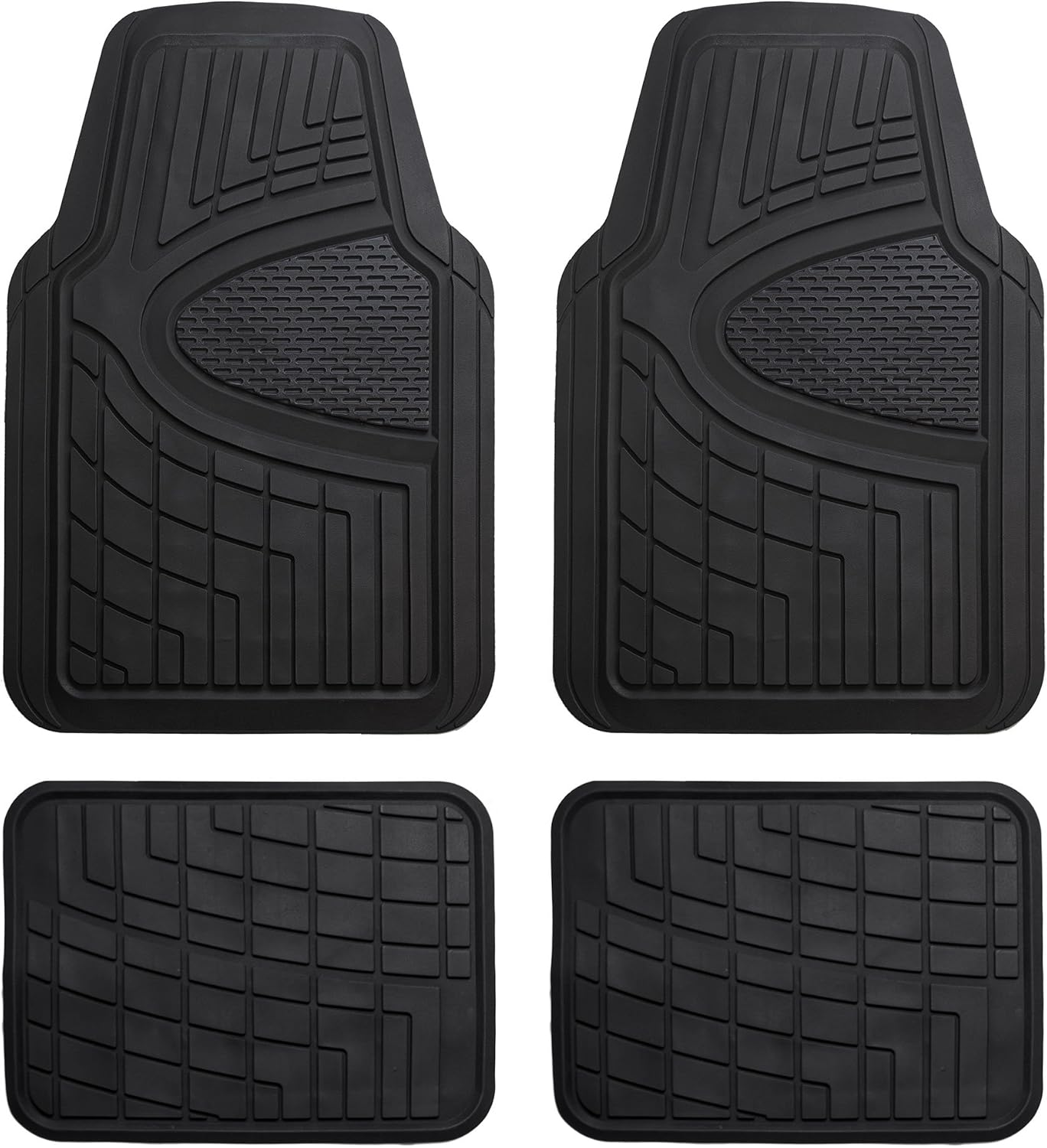 FH Group Automotive Floor Mats - Heavy-Duty Rubber Floor Mats for Cars, Universal Fit Full Set, Climaproof & Trimmable Floor Mats for Most Sedan, SUV, Truck, Black