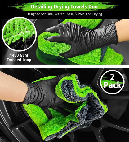 YeewayVeh 'Agile Giant' Car Drying Towel, 28x36 Inch Quick Car Wash Drying Towels, 1400 GSM Super Absorbent, Double Sided Microfiber Towels for Cars Effortless & Scratch-Free Detailing, Green