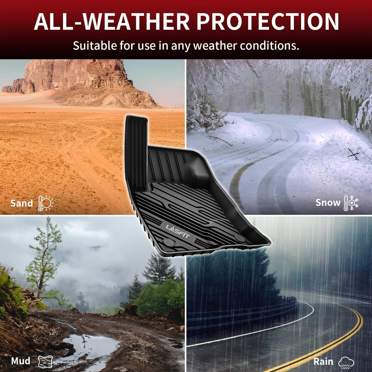 LASFIT Floor Mats for Ford F-150 2021-2026 | F150 Lightning 2022-2025 SuperCrew (Rear w/Fold Flat Storage) Carpet Floor All Weather Car Liners TPE Truck Mats - 1st and 2nd Row, 3pcs Black