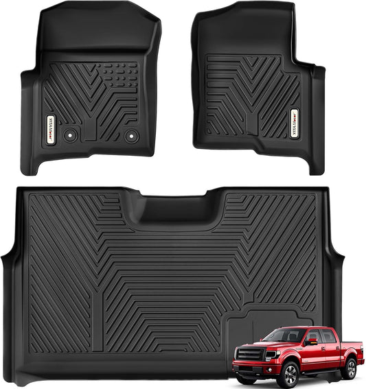 YITAMOTOR Floor Mats Fit for Ford F250/F350/F450/F550 2017-2026 Super Duty Crew Cab | Front Bucket Seat | Rear W/Fold-Flat Storage | Carpet Floor, 1st & 2nd Row TPE All Weather Protection