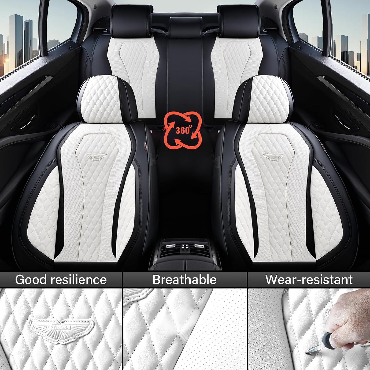 Coverado Seat Covers, Car Seat Covers Full Set, Black Car Seat Cover, Car Seat Covers Front Seats Back Seat Cover, Waterproof Car Seat Cushion, Leather Seat Covers Seat Protector Fit for Most Cars